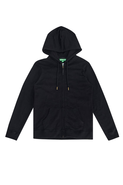 Women's GOTS Certified 100% Organic Cotton Black Sweatshirts Zip Up Hoodies Jacket with Pocket