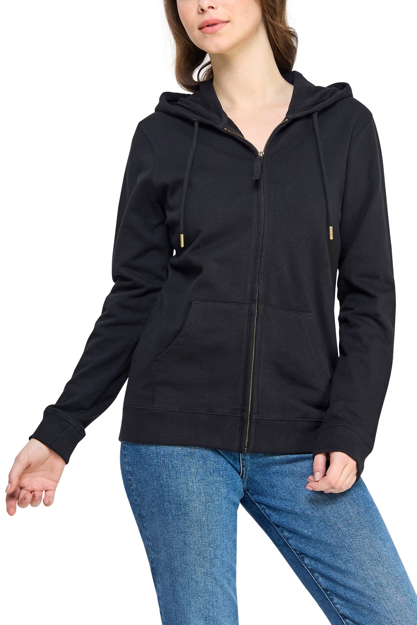 Women's GOTS Certified 100% Organic Cotton Black Sweatshirts Zip Up Hoodies Jacket with Pocket