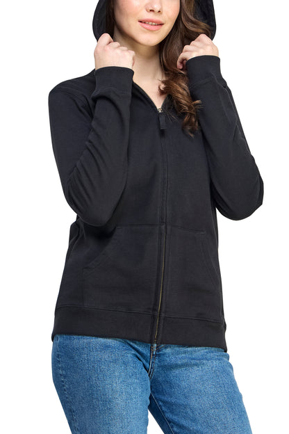 Women's GOTS Certified 100% Organic Cotton Black Sweatshirts Zip Up Hoodies Jacket with Pocket