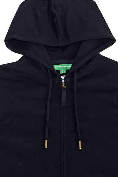 Women's GOTS Certified 100% Organic Cotton Black Sweatshirts Zip Up Hoodies Jacket with Pocket