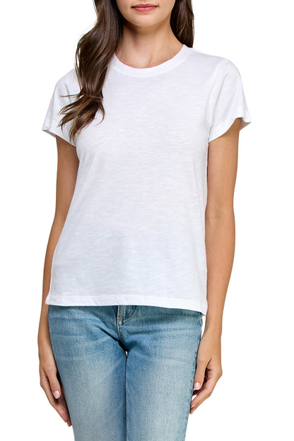 Women's GOTS Certified 100% Organic Cotton White Slub Crewneck T Shirt Short Sleeve Tee Tops