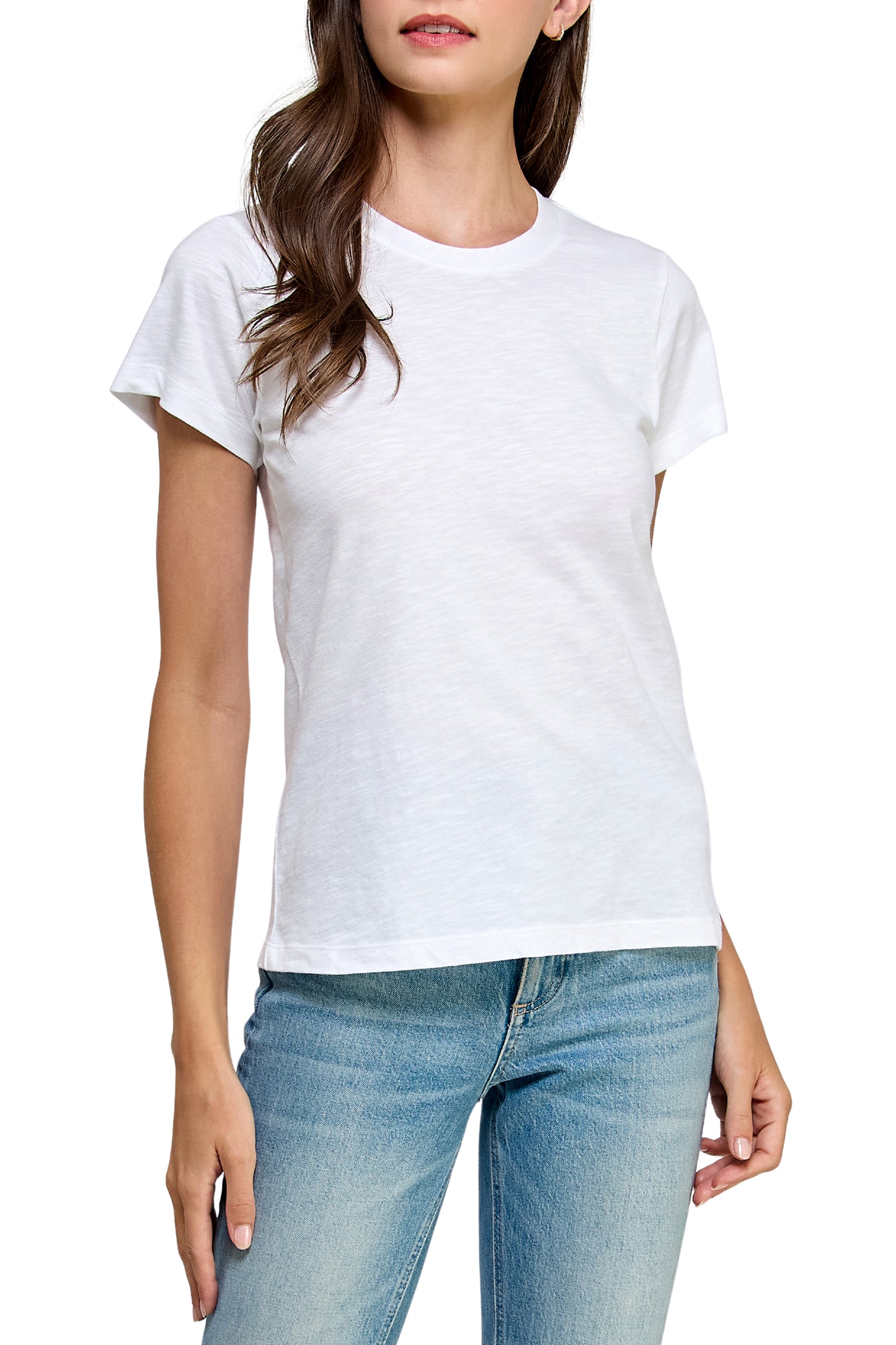 Women's GOTS Certified 100% Organic Cotton White Slub Crewneck T Shirt Short Sleeve Tee Tops