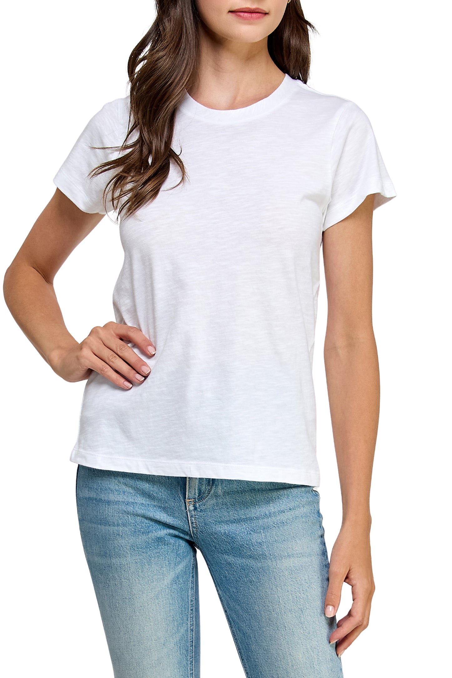 Women's GOTS Certified 100% Organic Cotton White Slub Crewneck T Shirt Short Sleeve Tee Tops