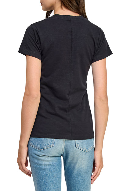 Women's GOTS Certified 100% Organic Cotton Black Slub Crewneck T Shirt Short Sleeve Tee Tops