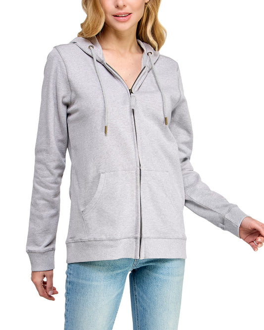 Women's GOTS Certified 100% Organic Cotton Melange Grey Sweatshirts Zip Up Hoodies Jacket with Pocket