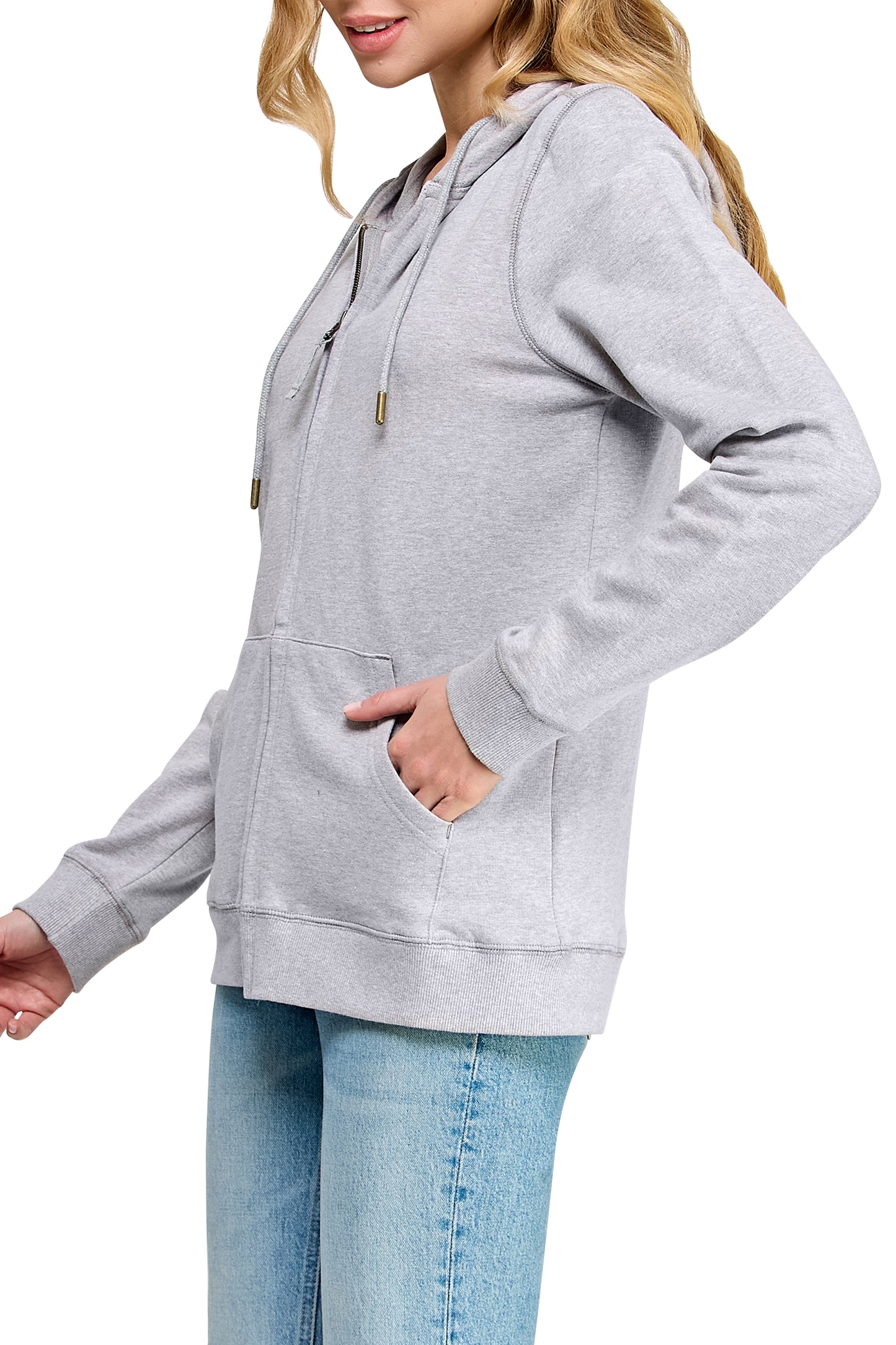 Women's GOTS Certified 100% Organic Cotton Melange Grey Sweatshirts Zip Up Hoodies Jacket with Pocket