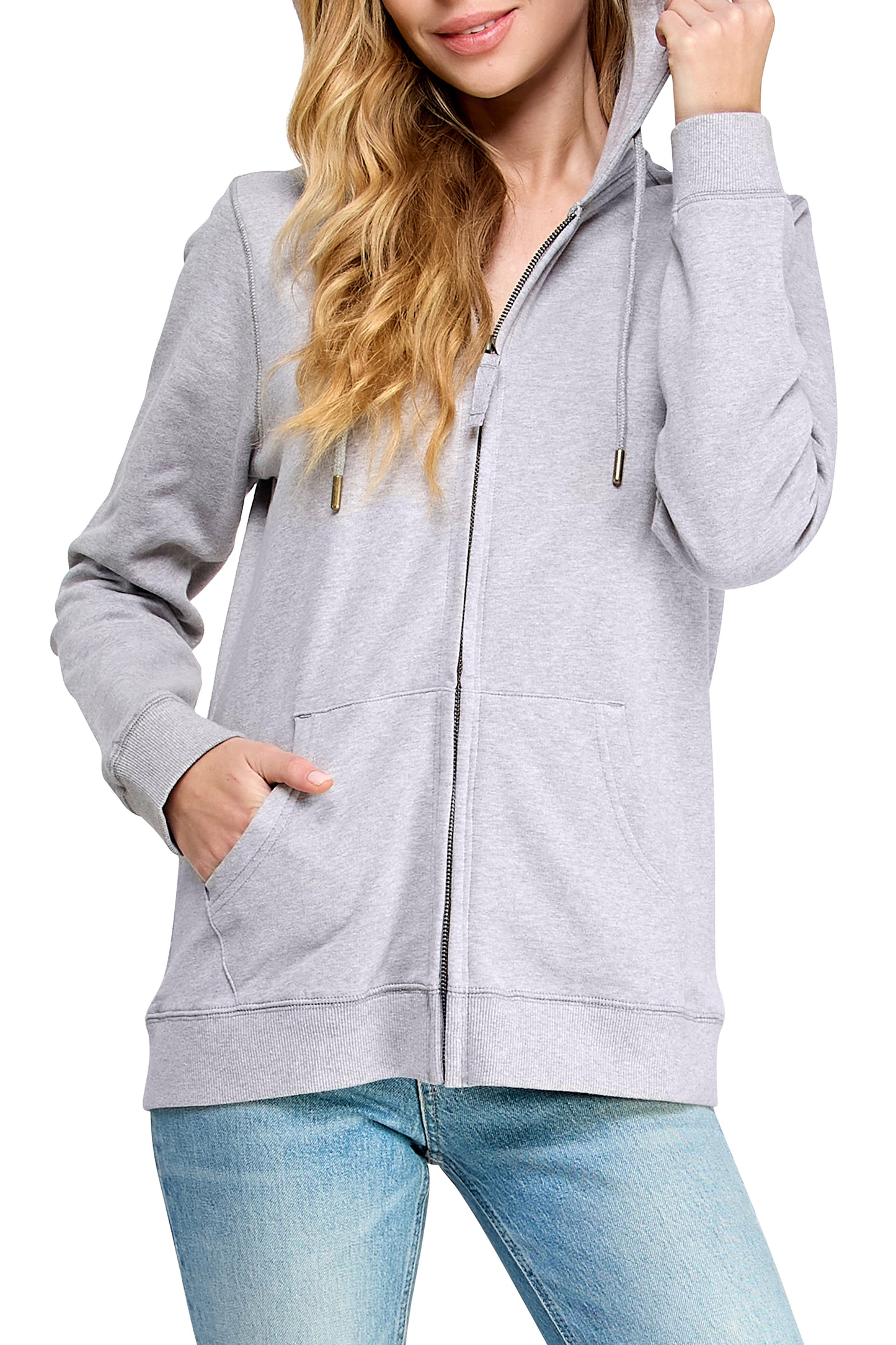 Women's GOTS Certified 100% Organic Cotton Melange Grey Sweatshirts Zip Up Hoodies Jacket with Pocket