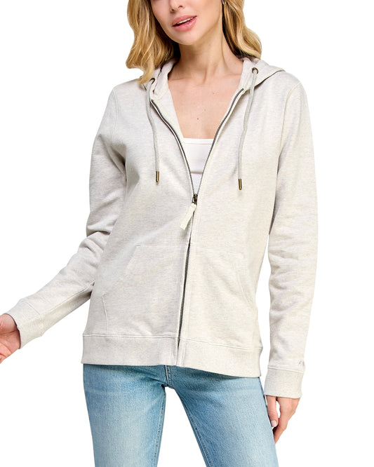 Women's GOTS Certified 100% Organic Cotton Melange Oatmeal Sweatshirts Zip Up Hoodies Jacket with Pocket