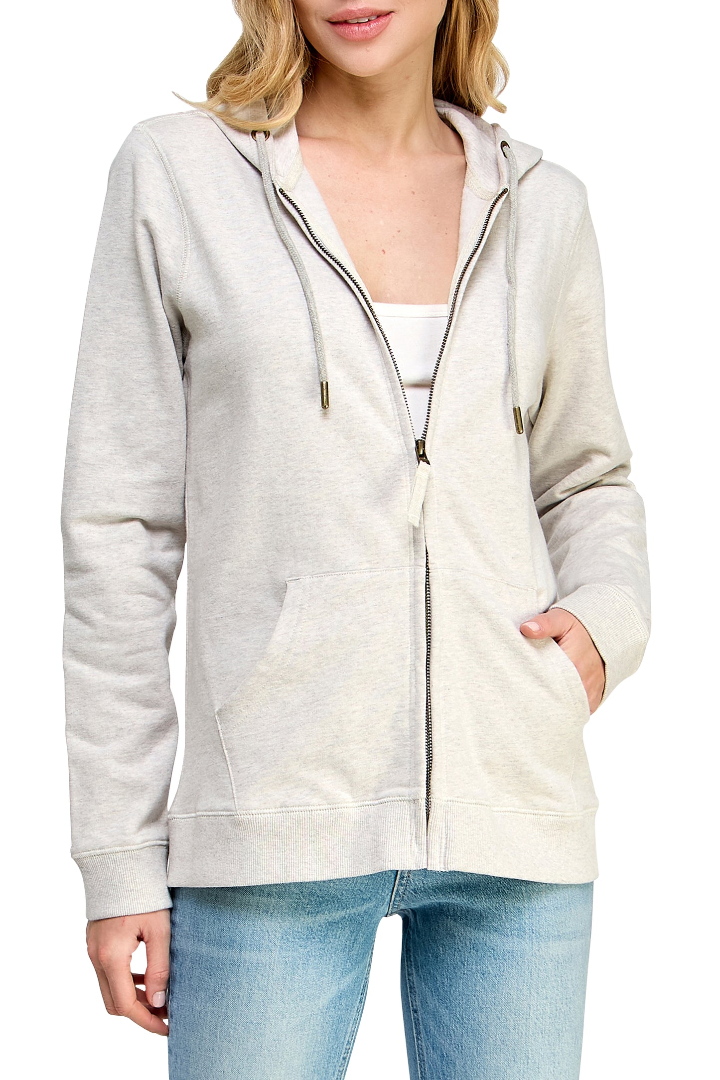 Women's GOTS Certified 100% Organic Cotton Melange Oatmeal Sweatshirts Zip Up Hoodies Jacket with Pocket