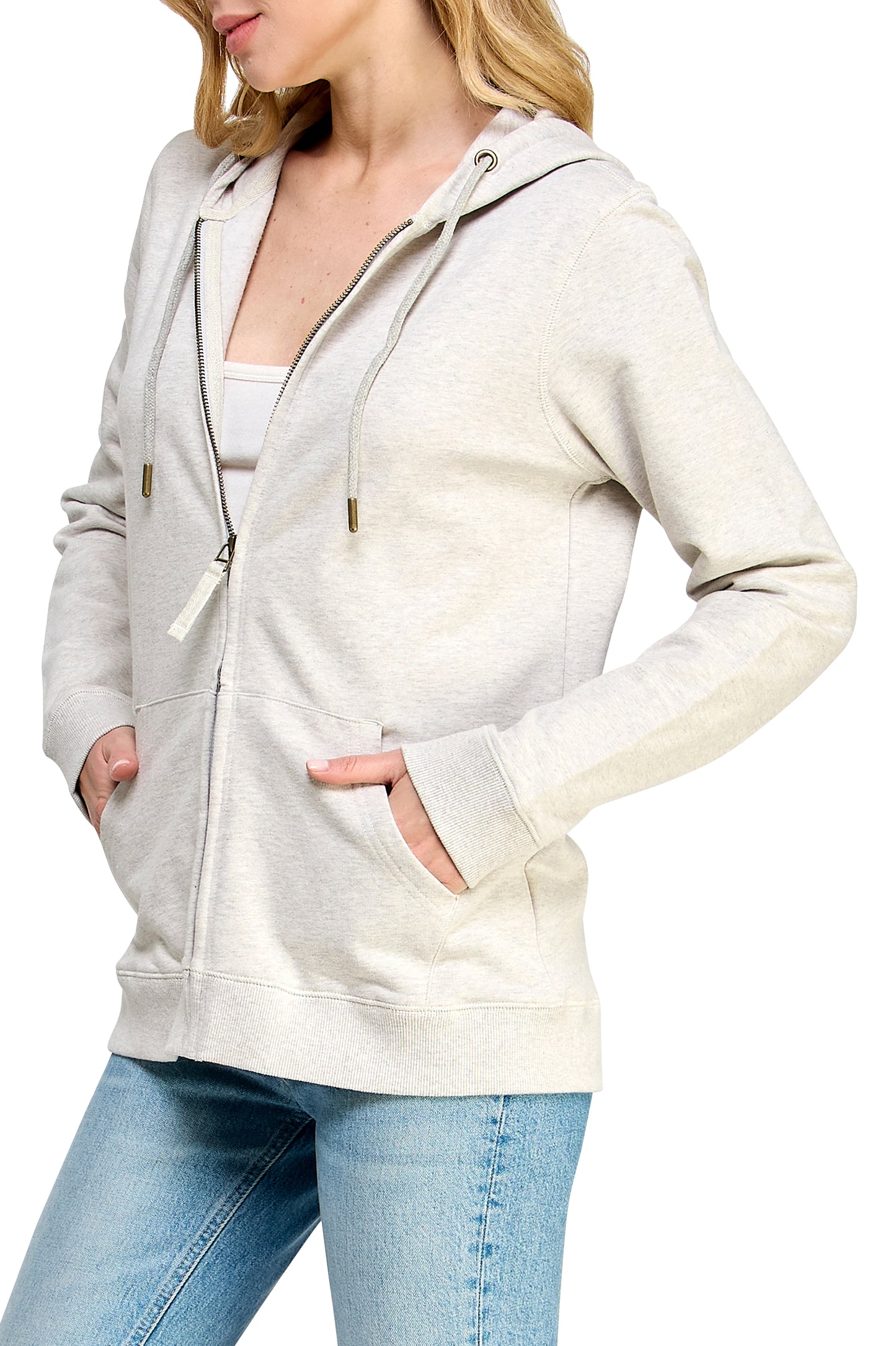 Women's GOTS Certified 100% Organic Cotton Melange Oatmeal Sweatshirts Zip Up Hoodies Jacket with Pocket