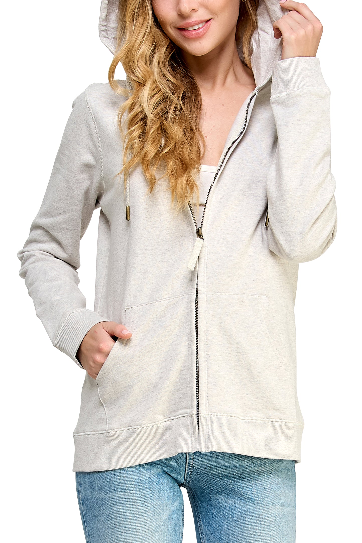 Women's GOTS Certified 100% Organic Cotton Melange Oatmeal Sweatshirts Zip Up Hoodies Jacket with Pocket